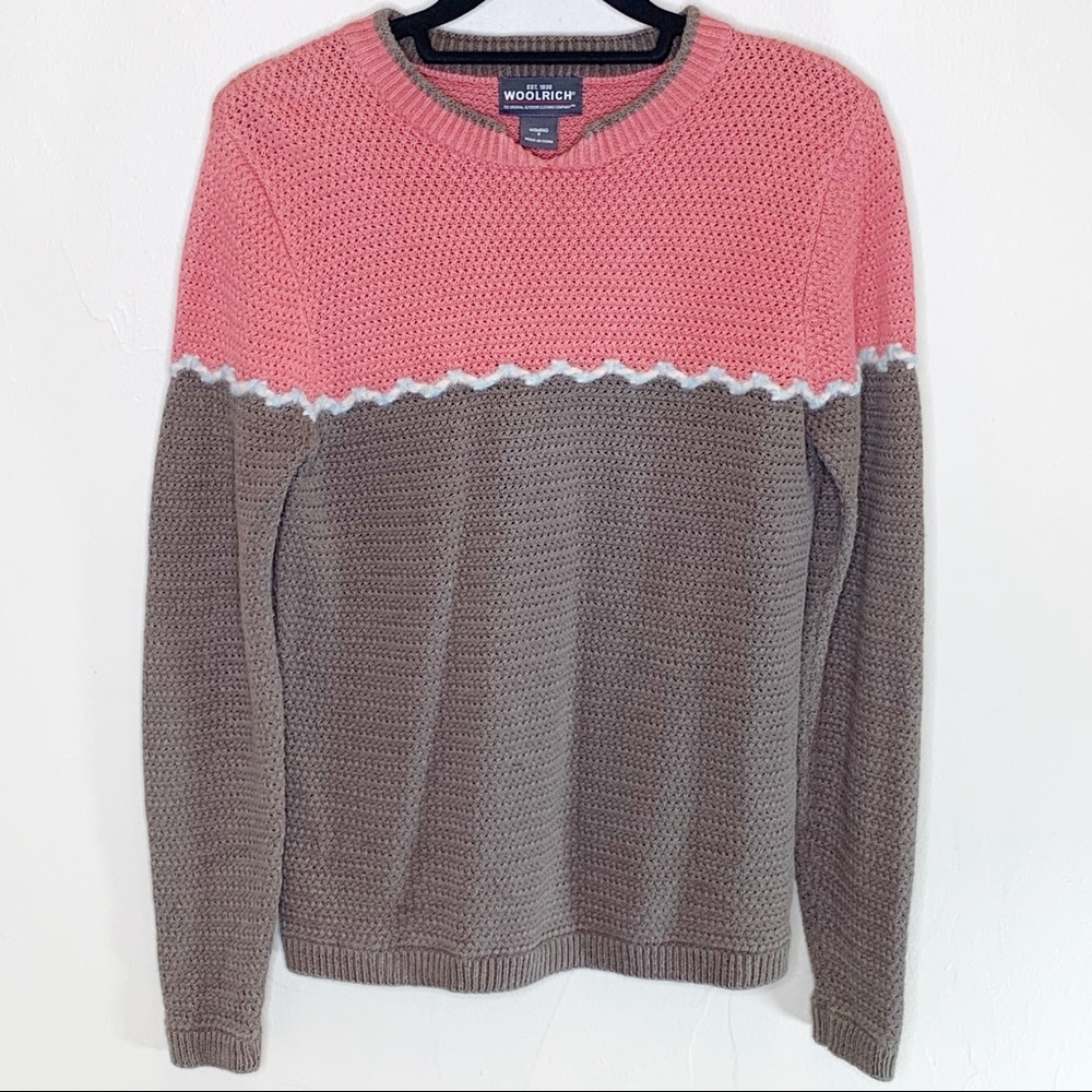 Woolrich brown coral cotton knit sweater wool‎ trim